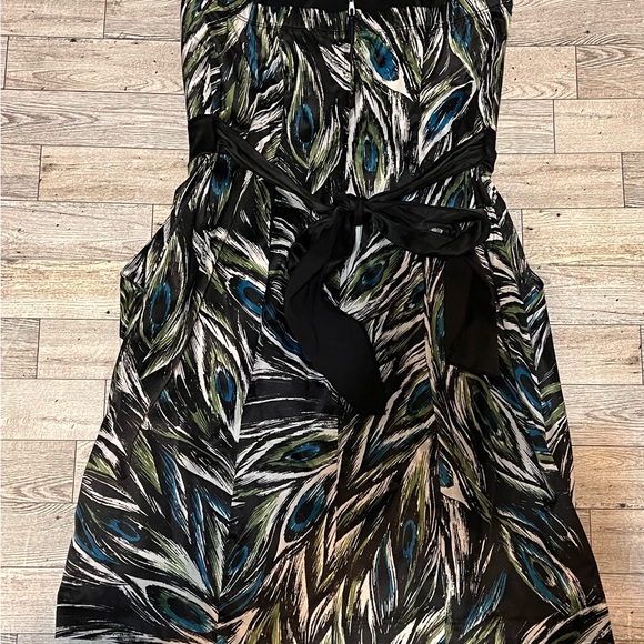 Trixxi Strapless Mini Dress Peacock Feather Print Pockets Zipper Back Size 5 - Picture 5 of 9